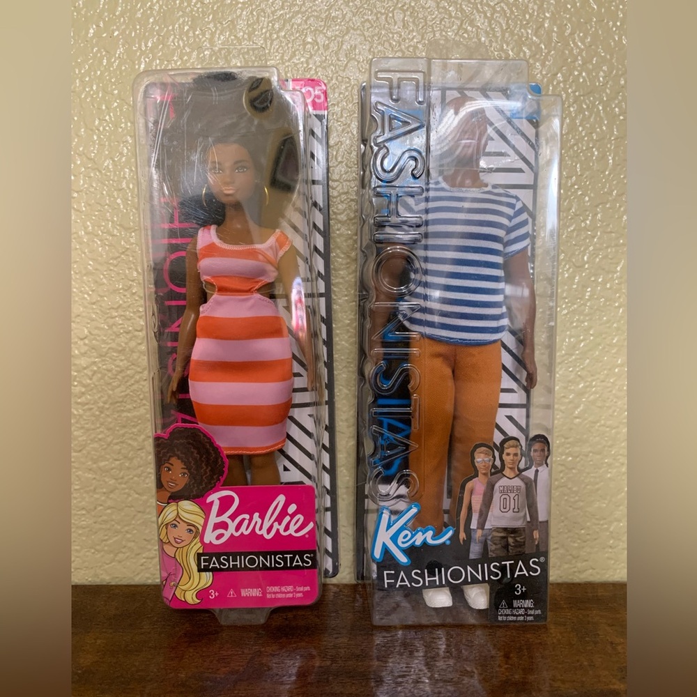 NIB Mattel Barbie African American #18 Male & #105 Female Fashionista Dolls Set